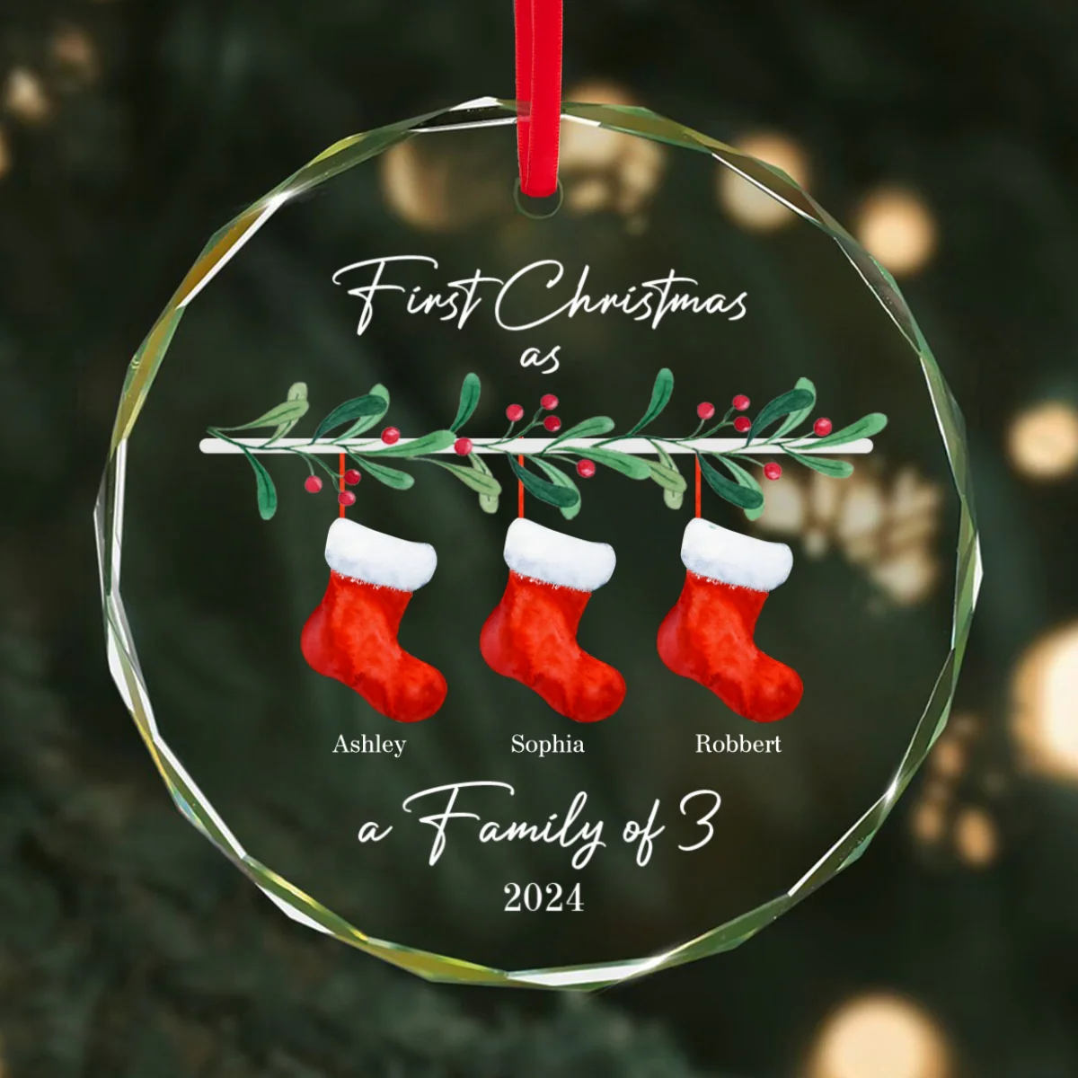 First Christmas As Family Of 3 Personalized Glass Ornament, Baby New Born, Christmas Gift For New Mom, New Dad - Image 9