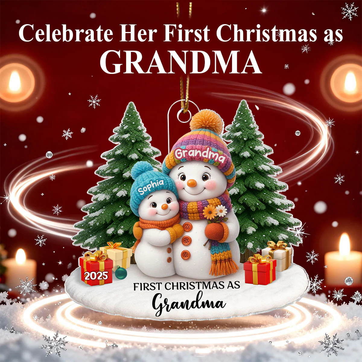 First Christmas As Grandma Mom Big Sister Snowman - Personalized Acrylic Ornament - Christmas Gift for Grandma, Mom, Big Sister - Image 10