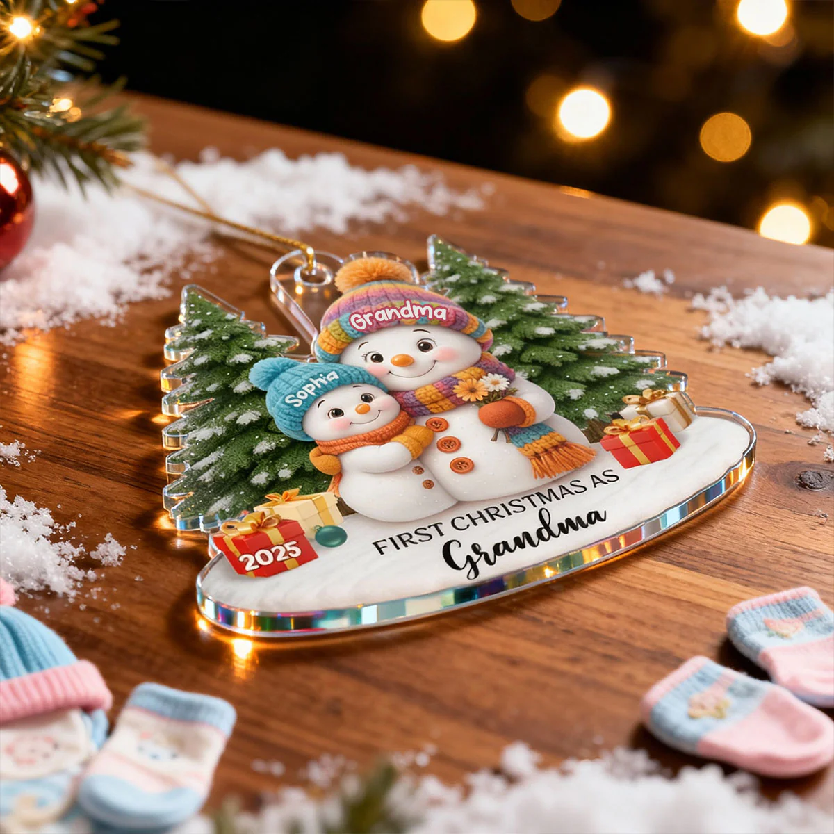 First Christmas As Grandma Mom Big Sister Snowman - Personalized Acrylic Ornament - Christmas Gift for Grandma, Mom, Big Sister - Image 11
