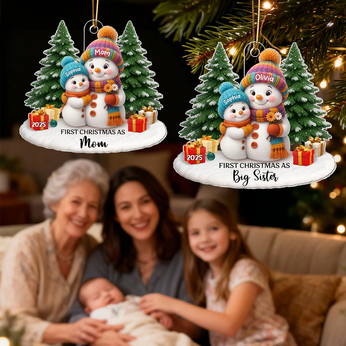 First Christmas As Grandma Mom Big Sister Snowman - Personalized Acrylic Ornament - Christmas Gift for Grandma, Mom, Big Sister - Image 13