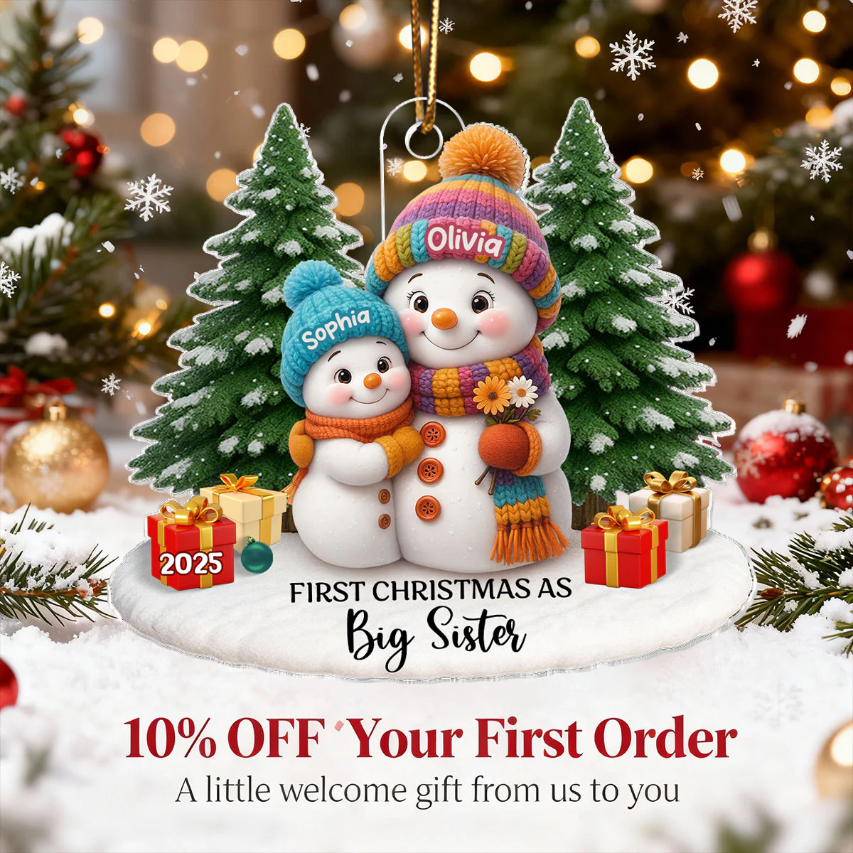 First Christmas As Grandma Mom Big Sister Snowman - Personalized Acrylic Ornament - Christmas Gift for Grandma, Mom, Big Sister - Image 14
