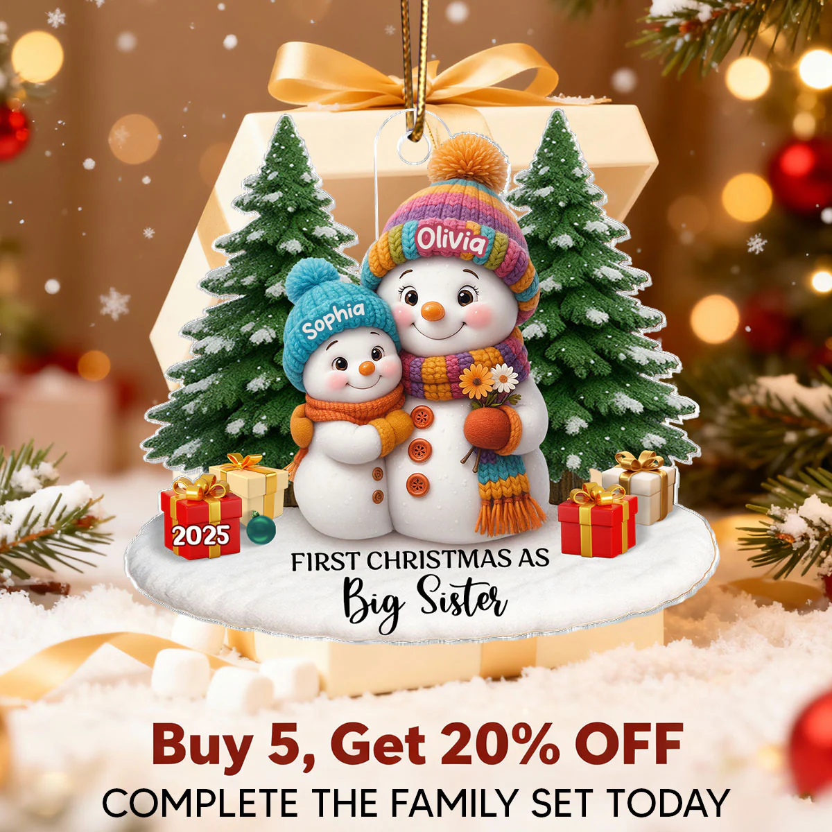 First Christmas As Grandma Mom Big Sister Snowman - Personalized Acrylic Ornament - Christmas Gift for Grandma, Mom, Big Sister - Image 15