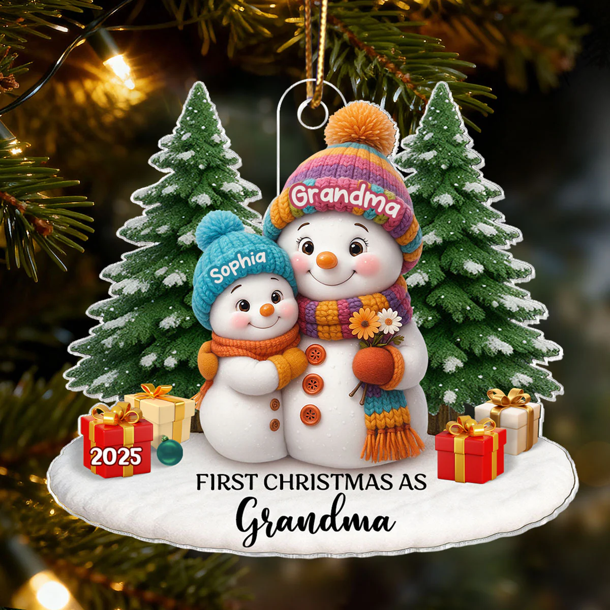 First Christmas As Grandma Mom Big Sister Snowman - Personalized Acrylic Ornament - Christmas Gift for Grandma, Mom, Big Sister - Image 2