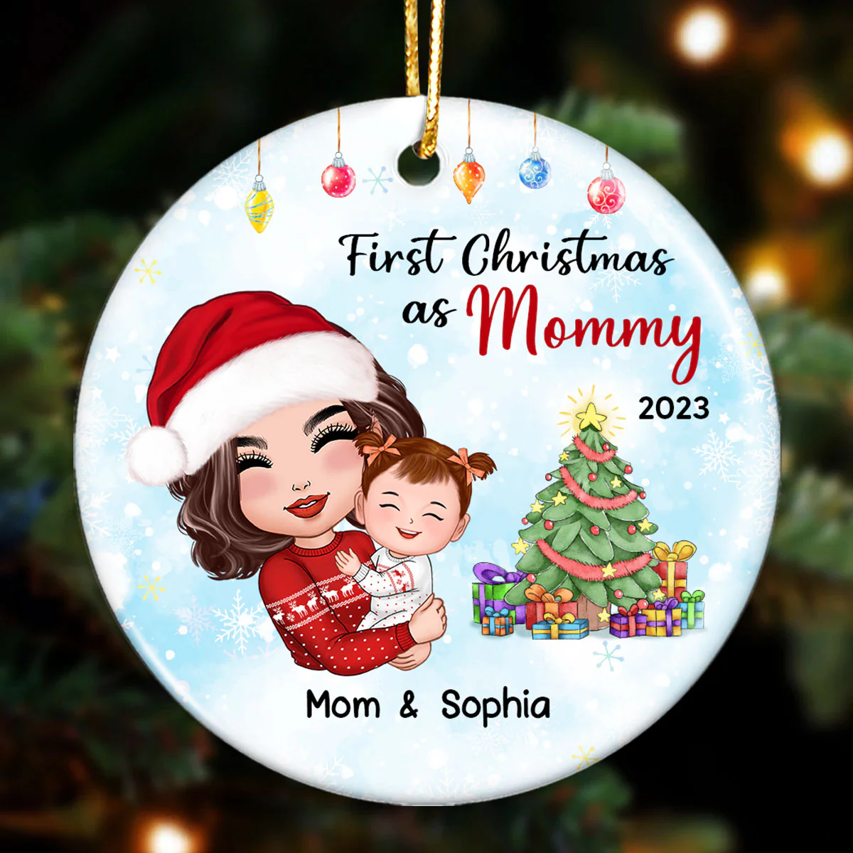 First Christmas As Mommy Grandma Personalized Circle Ornament - Image 2