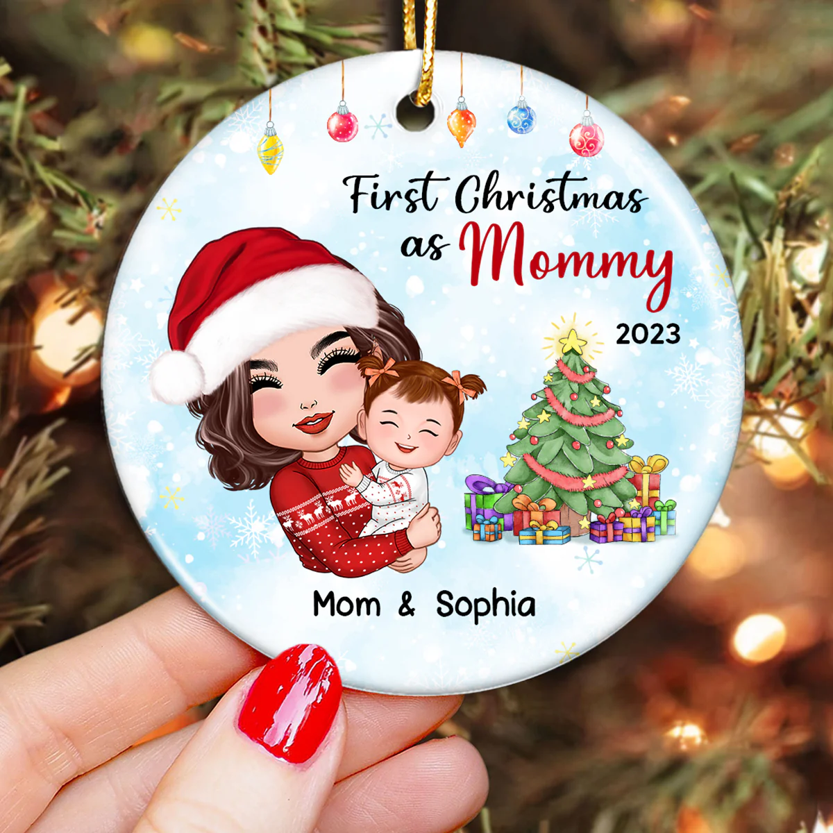 First Christmas As Mommy Grandma Personalized Circle Ornament - Image 3