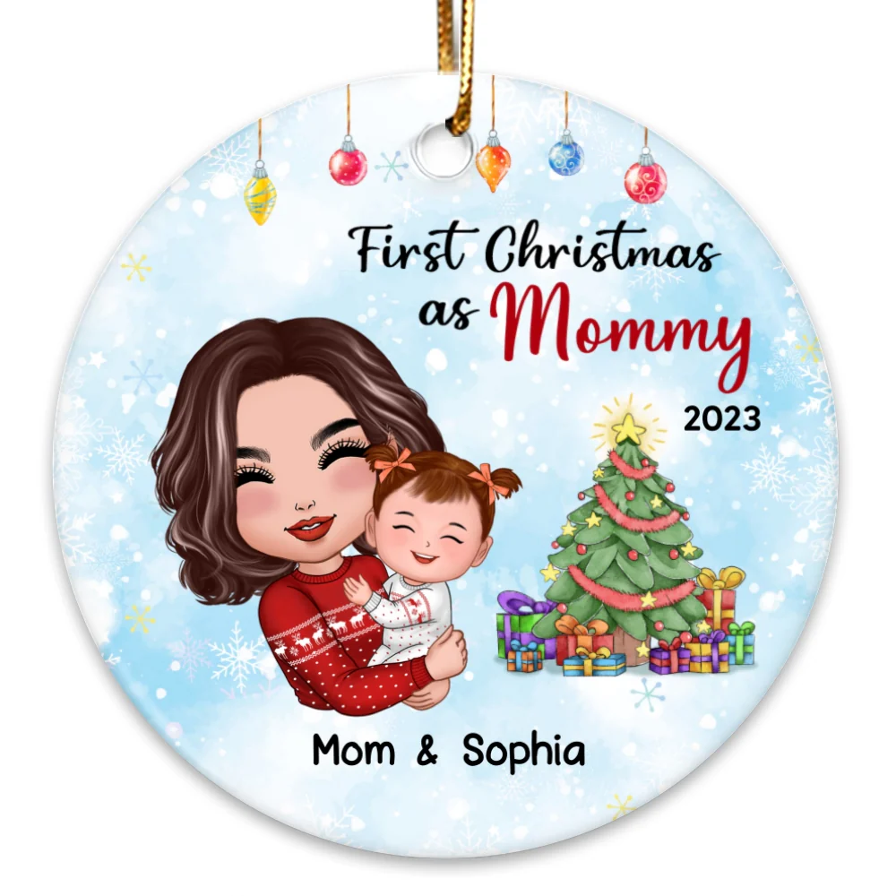First Christmas As Mommy Grandma Personalized Circle Ornament - Image 6