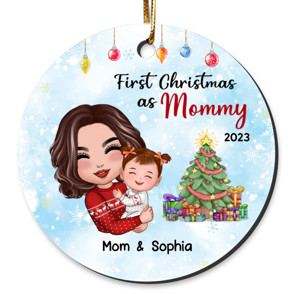 First Christmas As Mommy Grandma Personalized Circle Ornament - Image 7