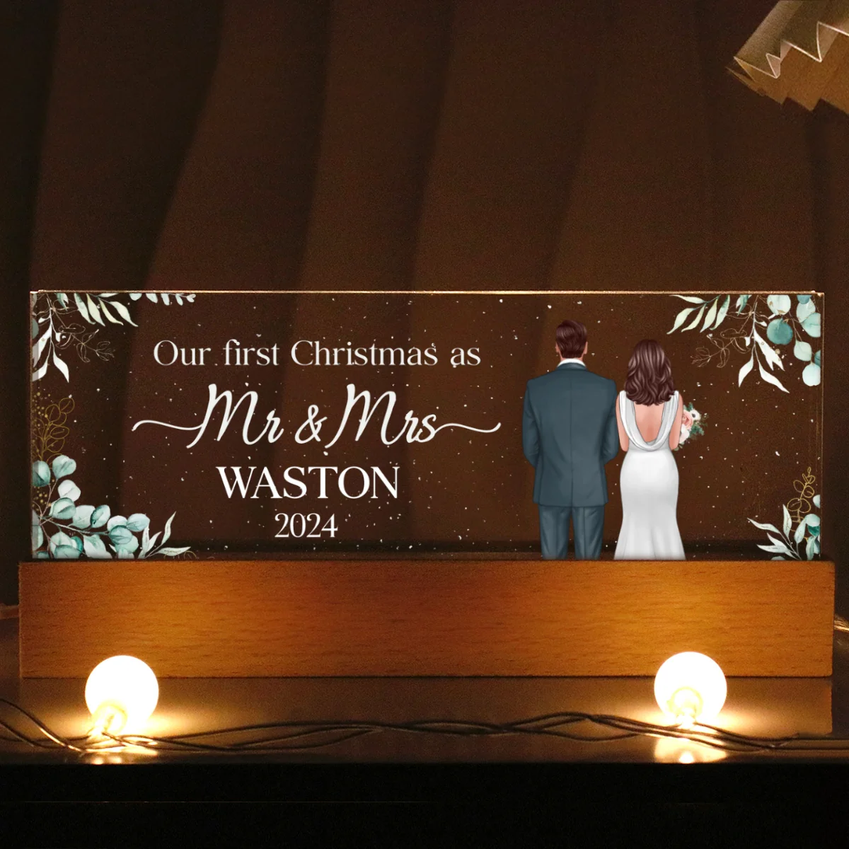 First Christmas As Mr Mrs Personalized Acrylic Block LED Night Light - Image 10
