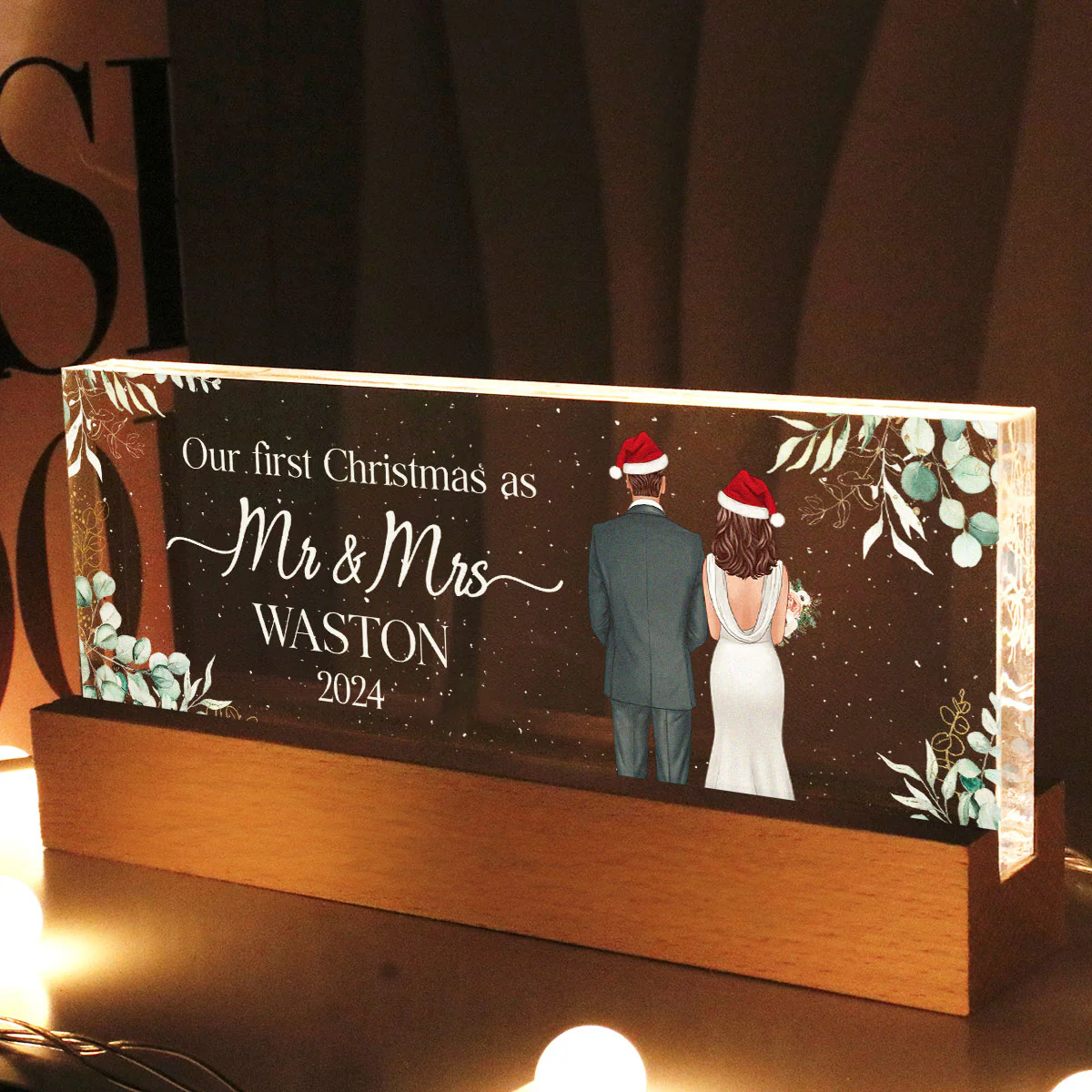 First Christmas As Mr Mrs Personalized Acrylic Block LED Night Light - Image 2
