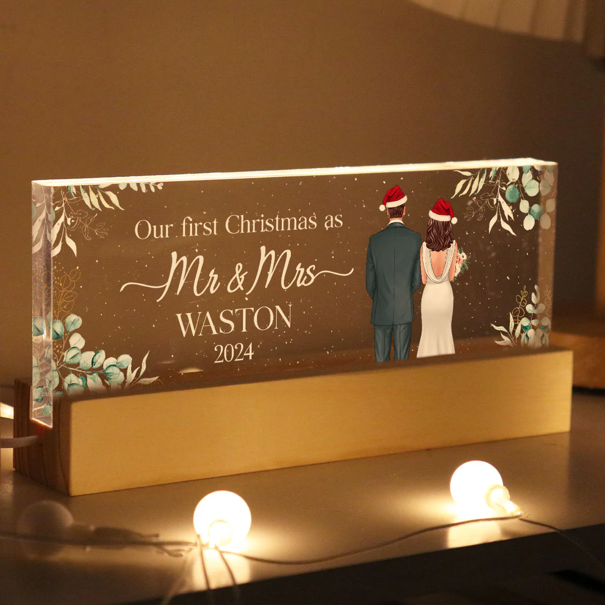 First Christmas As Mr Mrs Personalized Acrylic Block LED Night Light - Image 3