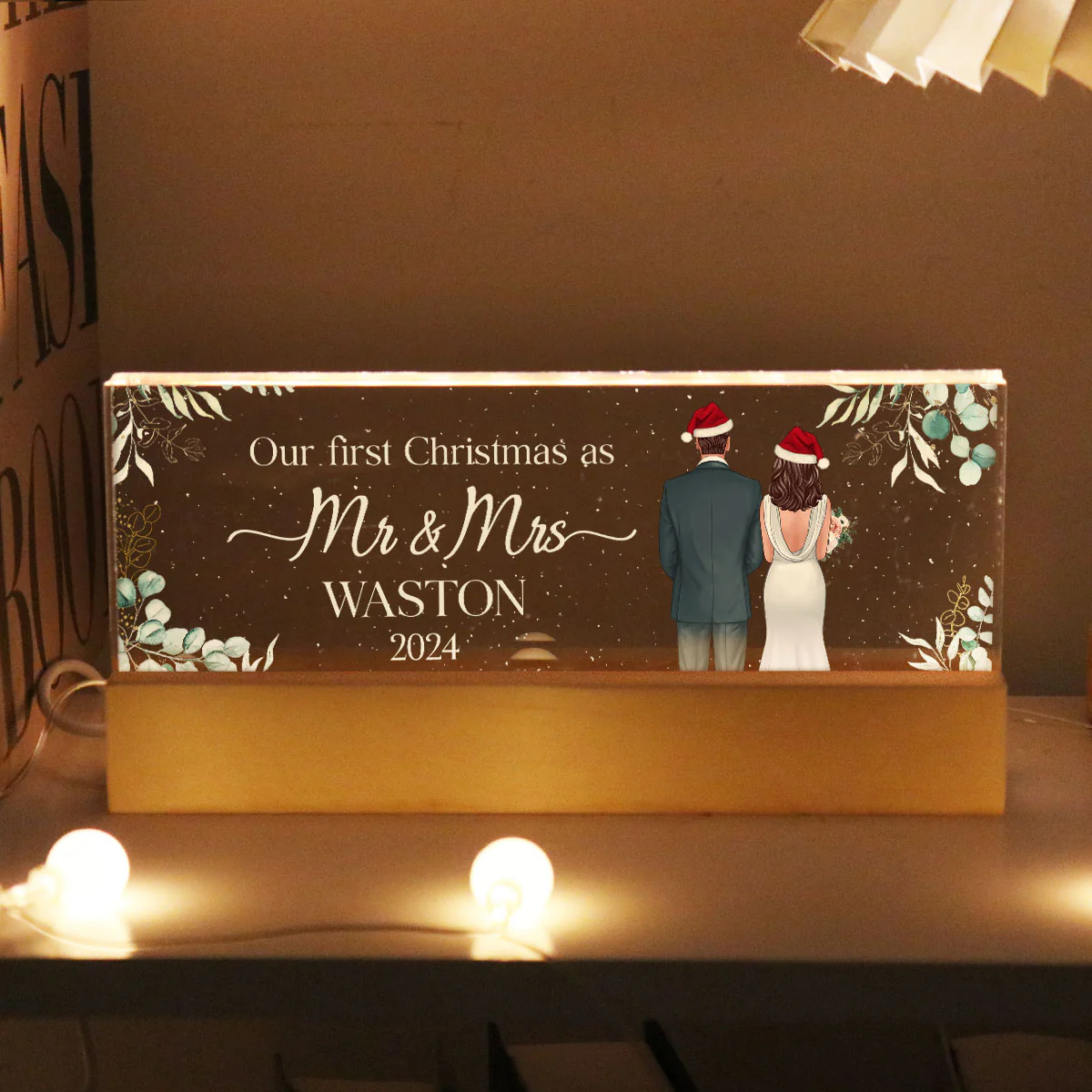 First Christmas As Mr Mrs Personalized Acrylic Block LED Night Light - Image 4