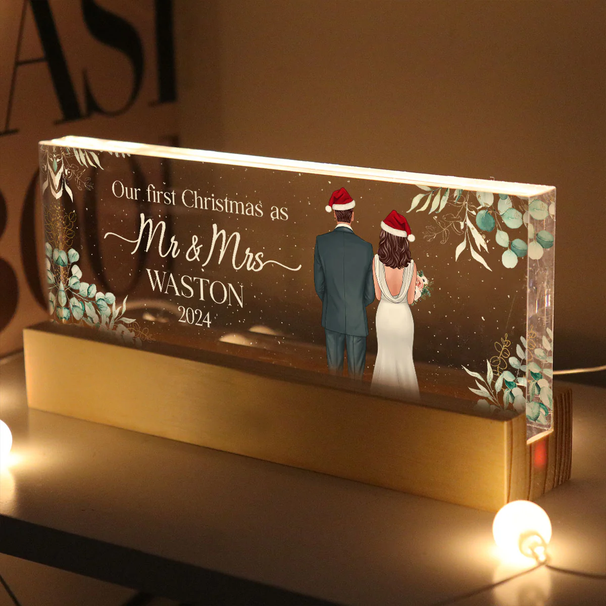 First Christmas As Mr Mrs Personalized Acrylic Block LED Night Light - Image 5