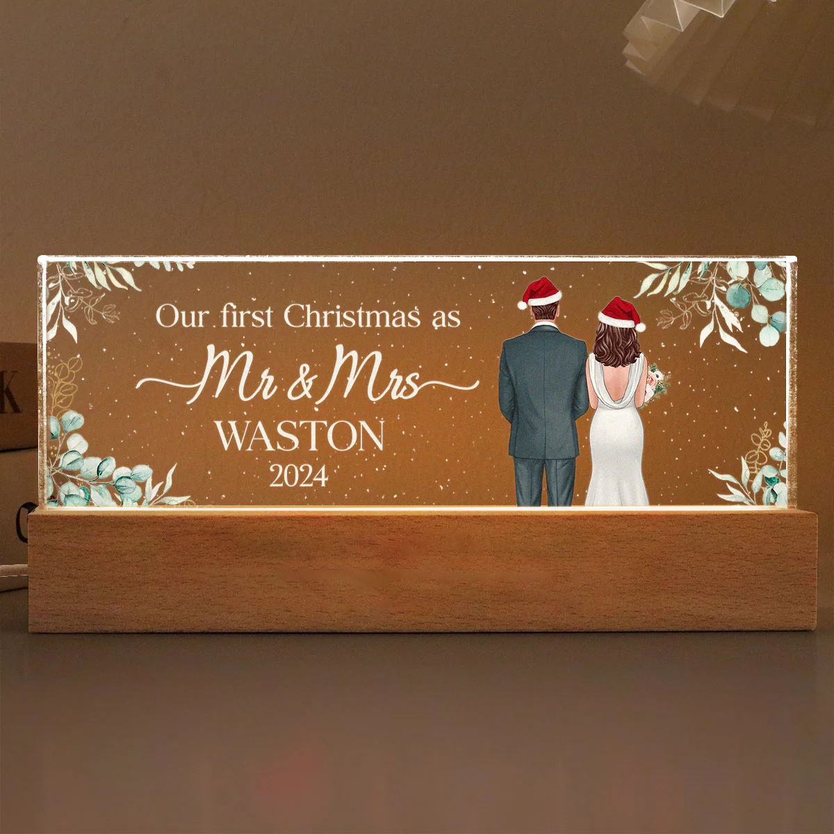 First Christmas As Mr Mrs Personalized Acrylic Block LED Night Light - Image 6
