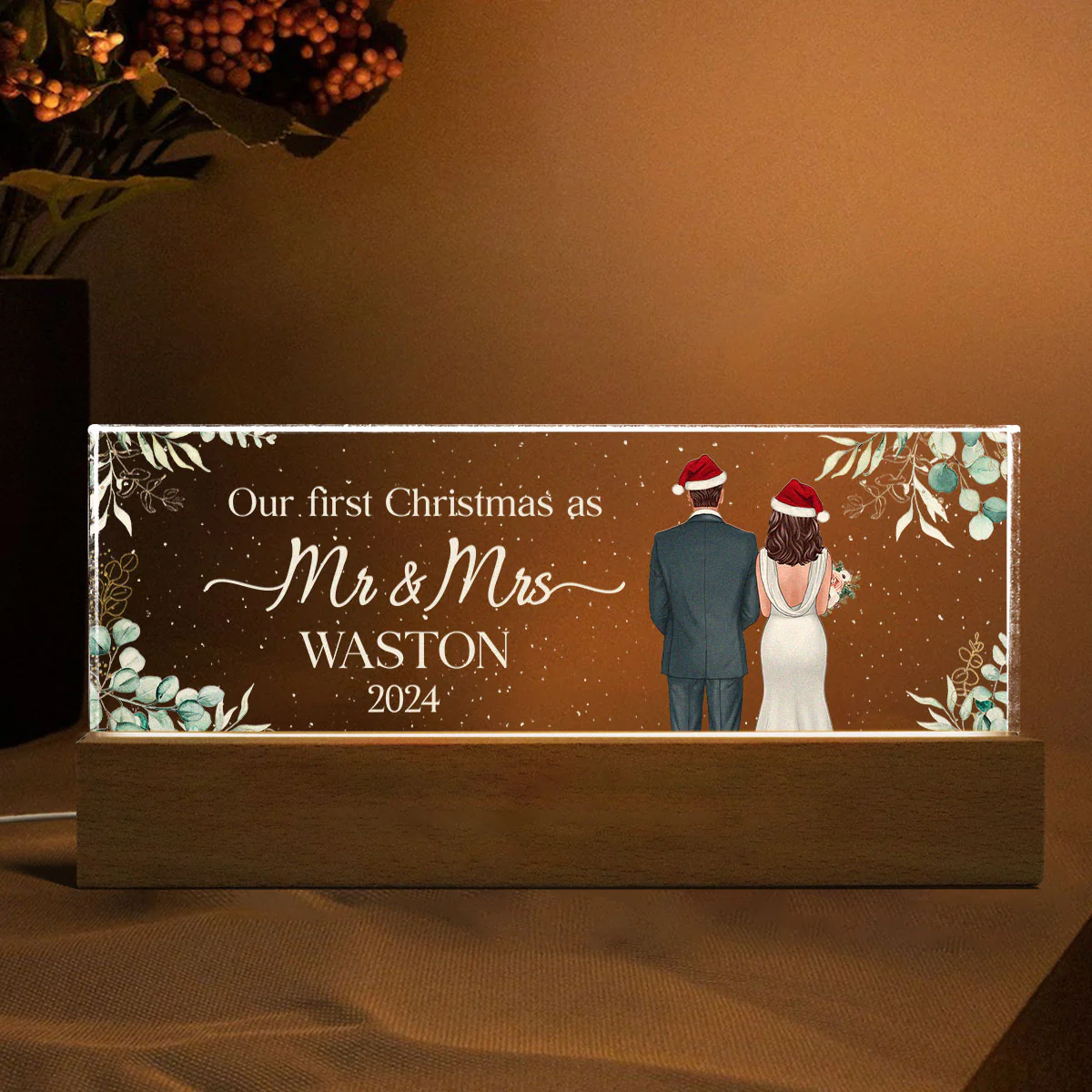 First Christmas As Mr Mrs Personalized Acrylic Block LED Night Light - Image 7