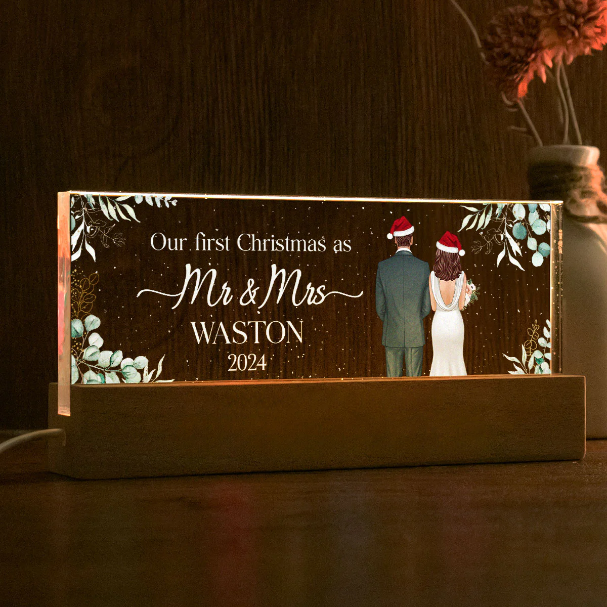 First Christmas As Mr Mrs Personalized Acrylic Block LED Night Light - Image 8