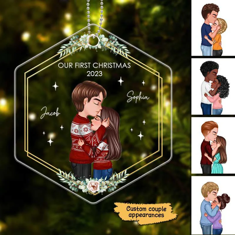 First Christmas Couple Newlywed Personalized Acrylic Ornament - Image 3