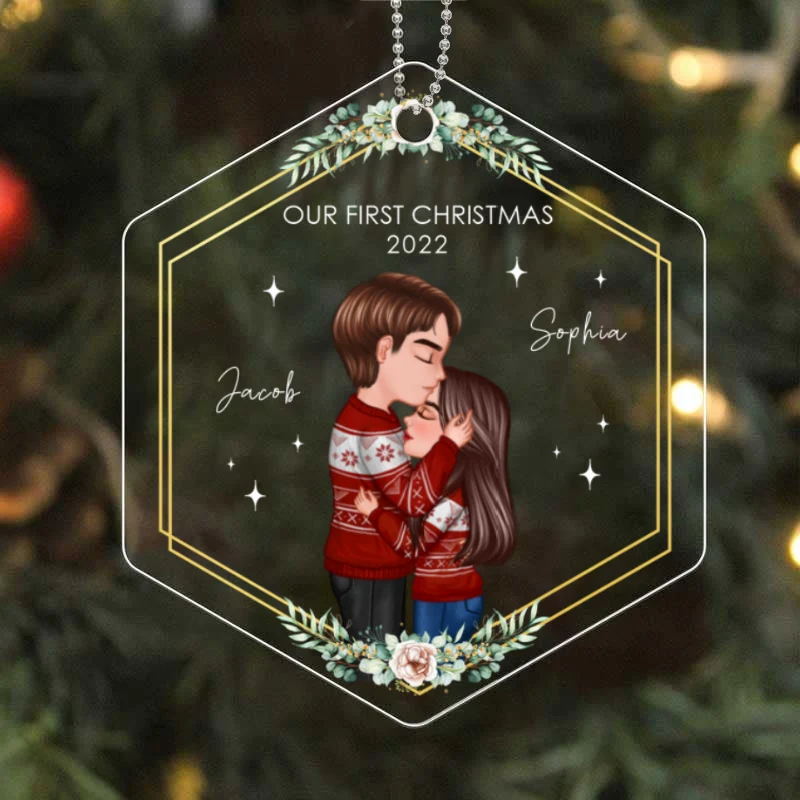 First Christmas Couple Newlywed Personalized Acrylic Ornament - Image 4