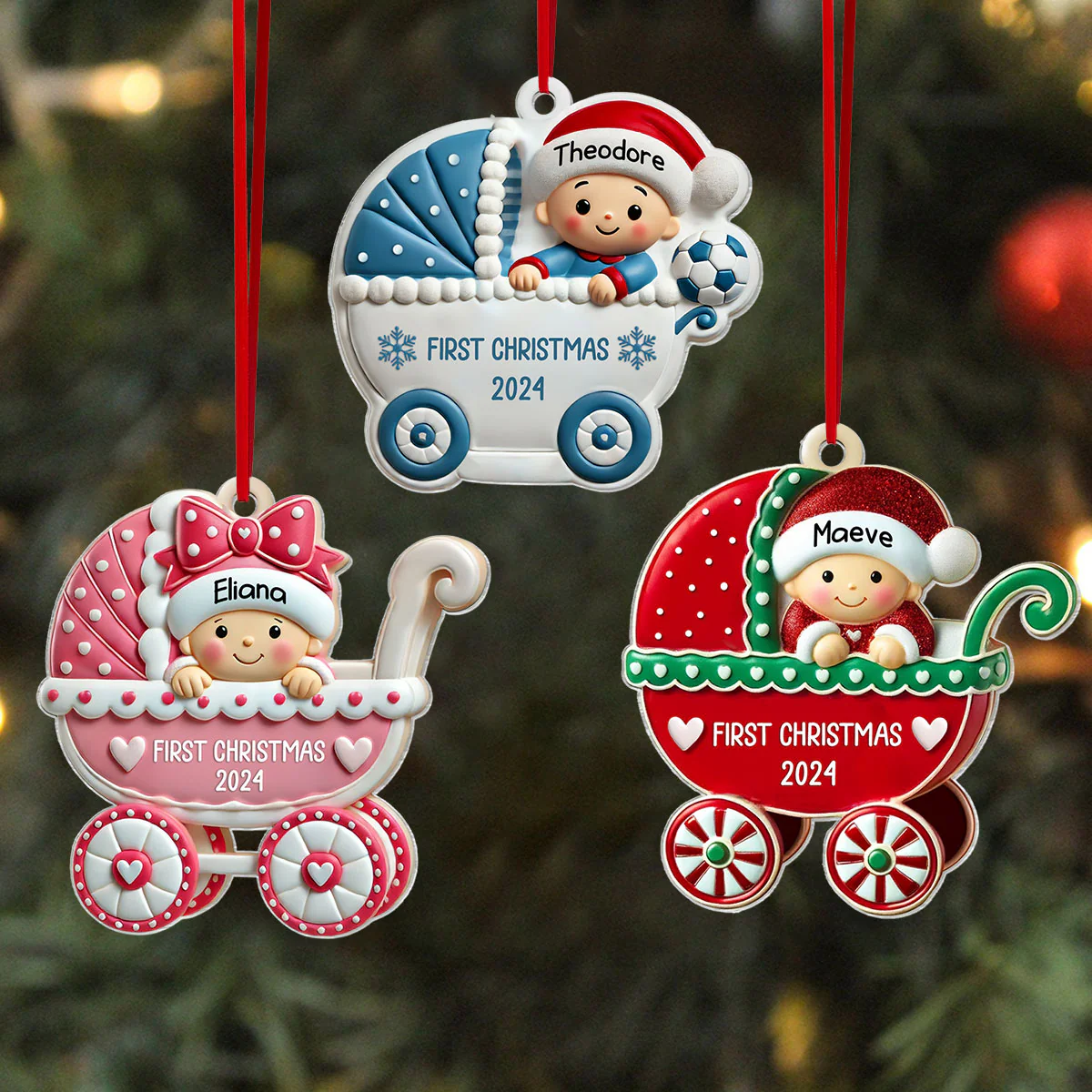 First Christmas Cute Baby On Carriage Personalized Acrylic Ornament, Gift for New Mom New Dad, Baby Newborn Gift - Image 2