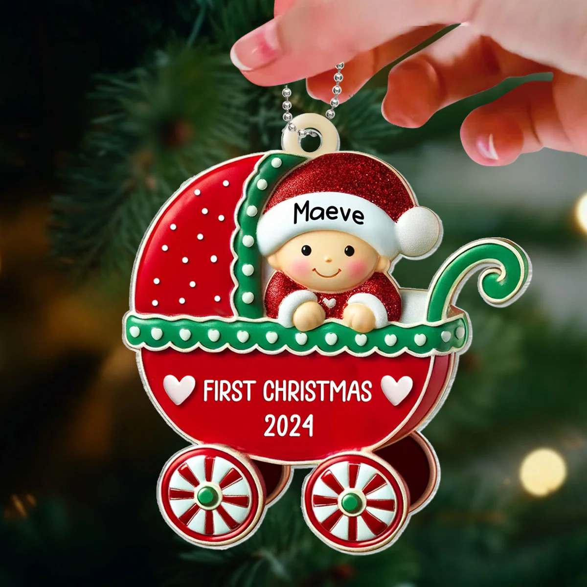 First Christmas Cute Baby On Carriage Personalized Acrylic Ornament, Gift for New Mom New Dad, Baby Newborn Gift - Image 3
