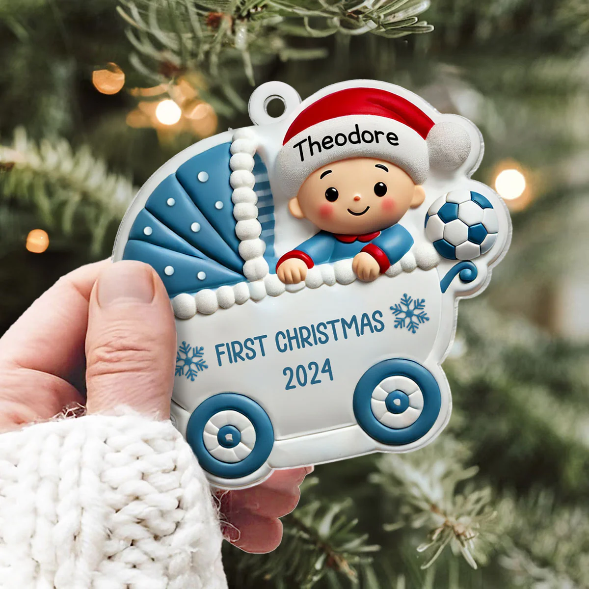 First Christmas Cute Baby On Carriage Personalized Acrylic Ornament, Gift for New Mom New Dad, Baby Newborn Gift - Image 5