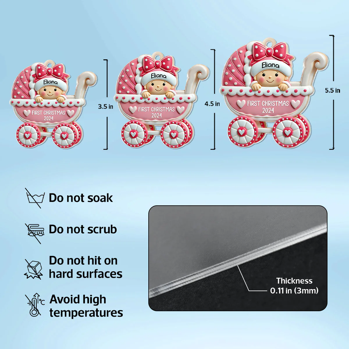 First Christmas Cute Baby On Carriage Personalized Acrylic Ornament, Gift for New Mom New Dad, Baby Newborn Gift - Image 6