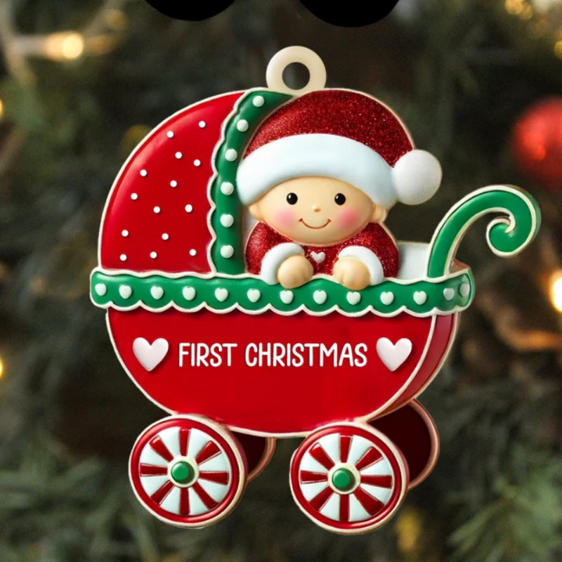 First Christmas Cute Baby On Carriage Personalized Acrylic Ornament, Gift for New Mom New Dad, Baby Newborn Gift - Image 7