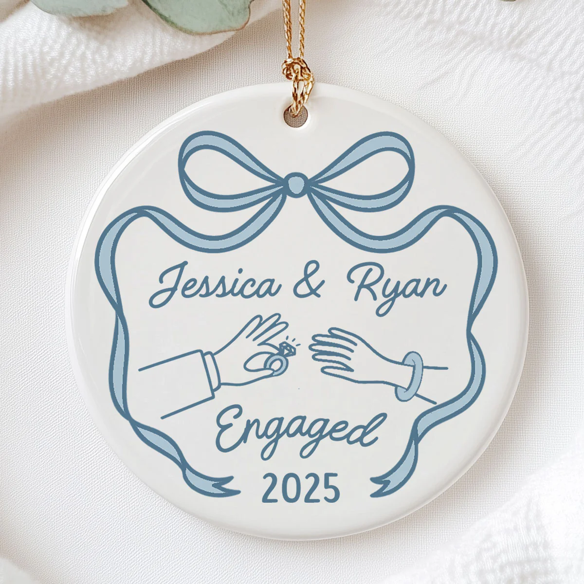 First Christmas Engaged Married Keepsake Personalized Ceramic Ornament