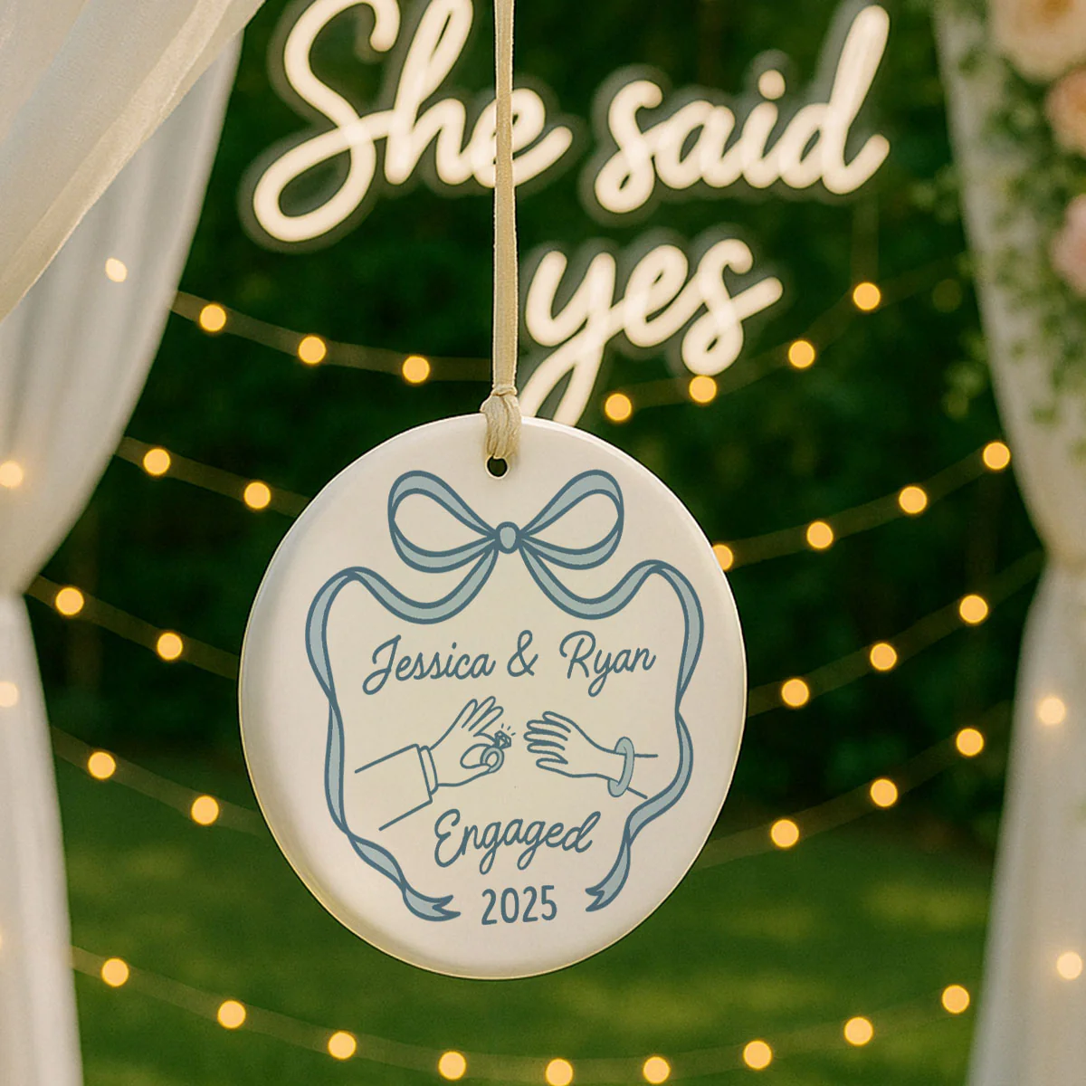 First Christmas Engaged Married Keepsake Personalized Ceramic Ornament - Image 2