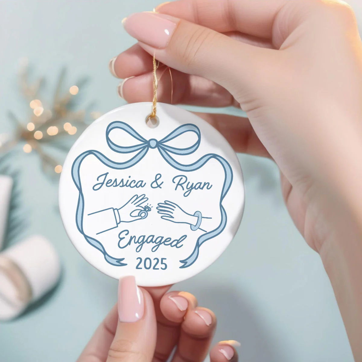 First Christmas Engaged Married Keepsake Personalized Ceramic Ornament - Image 3