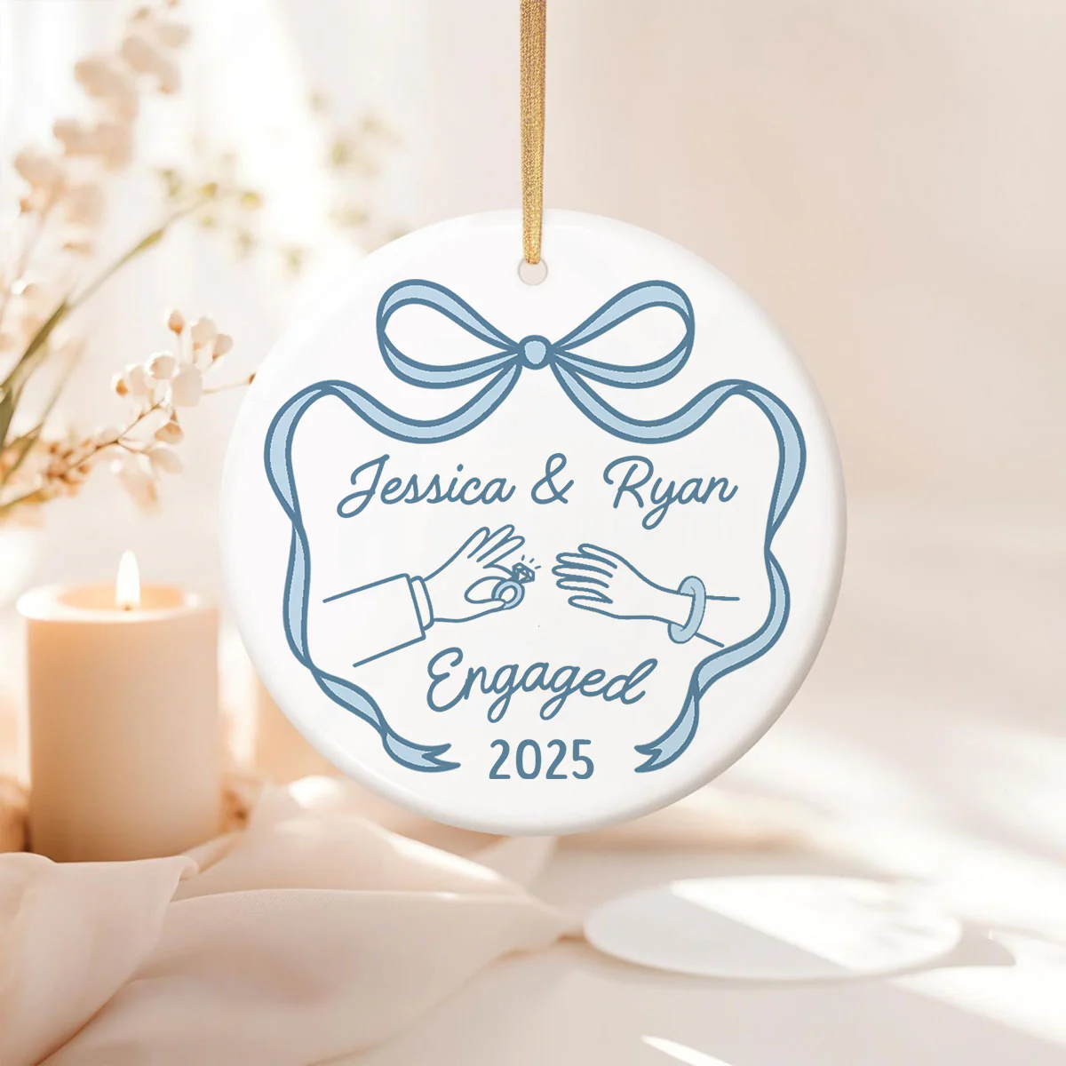 First Christmas Engaged Married Keepsake Personalized Ceramic Ornament - Image 4