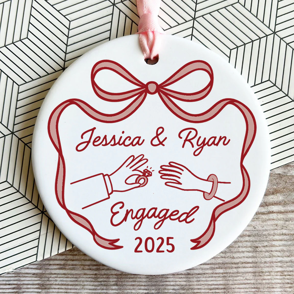 First Christmas Engaged Married Keepsake Personalized Ceramic Ornament - Image 5