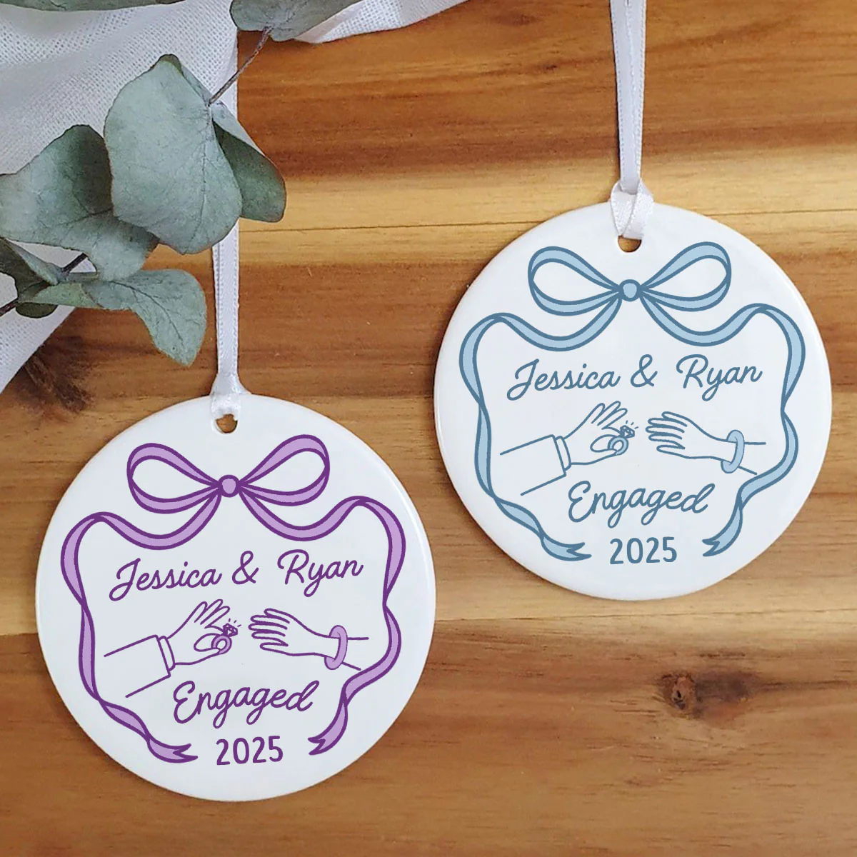 First Christmas Engaged Married Keepsake Personalized Ceramic Ornament - Image 7