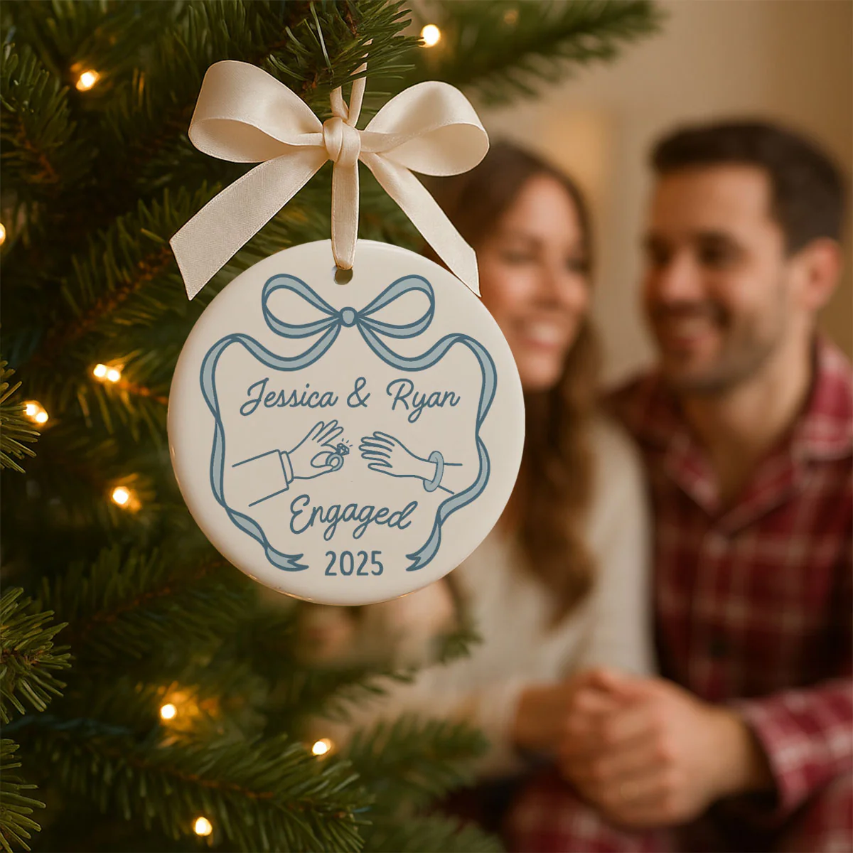 First Christmas Engaged Married Keepsake Personalized Ceramic Ornament - Image 9