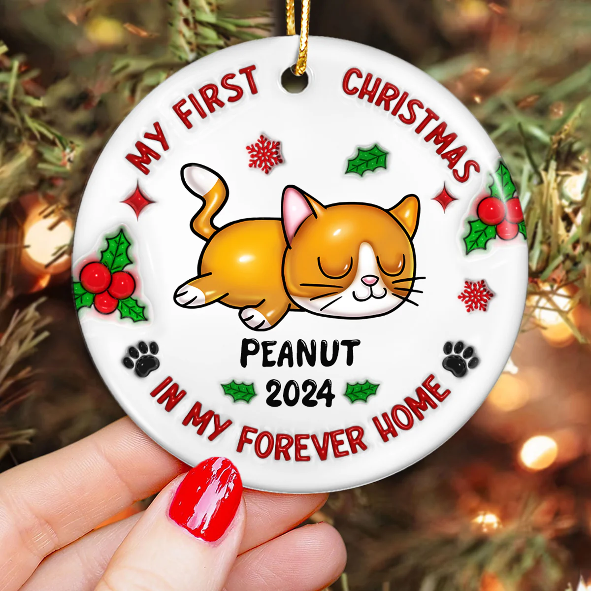 First Christmas In My Forever Home 3D Inflated Cat Lover Personalized Ceramic Ornament - Image 4