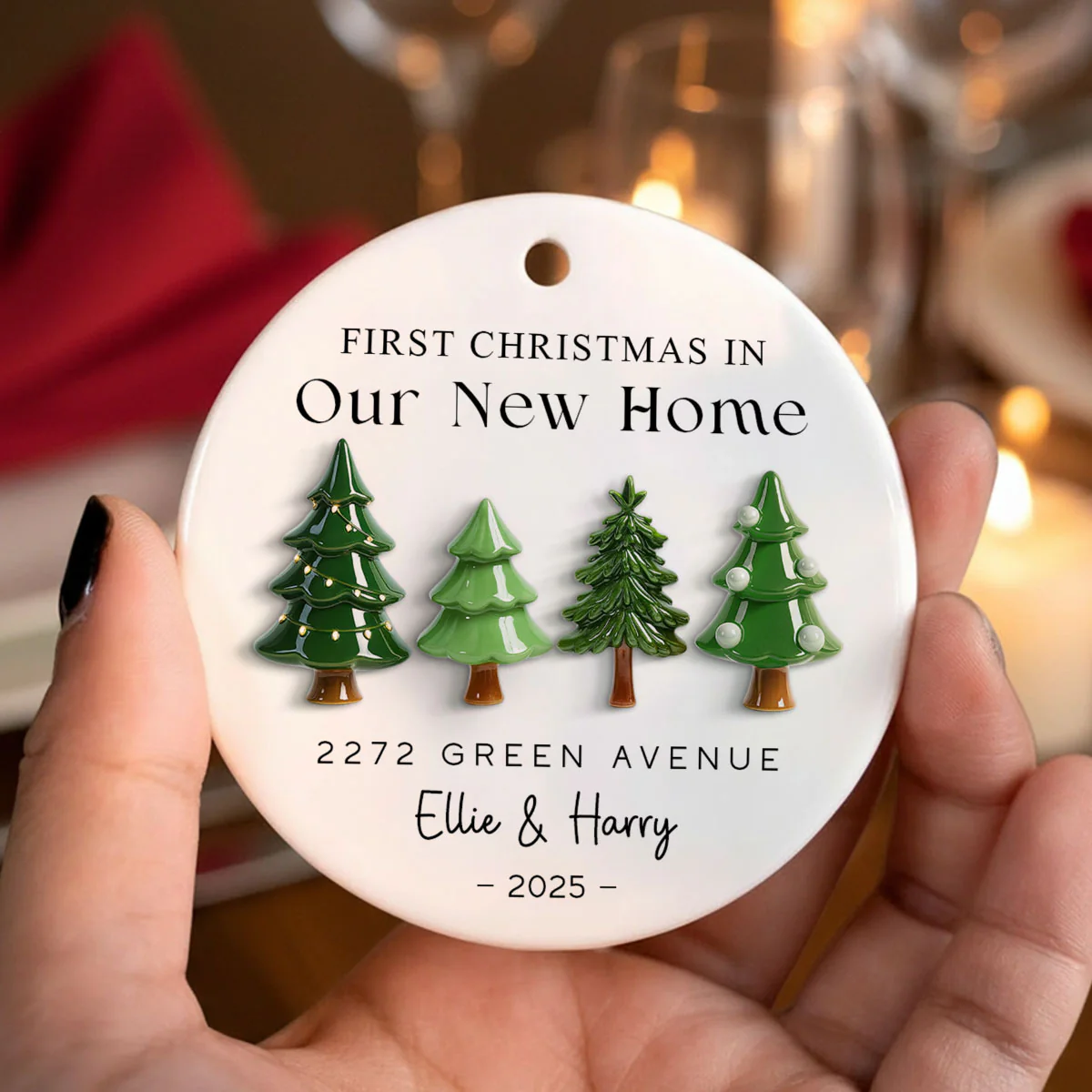 First Christmas In New Home 3D Effect - Personalized Ceramic Ornament - New Home Decor - Image 2