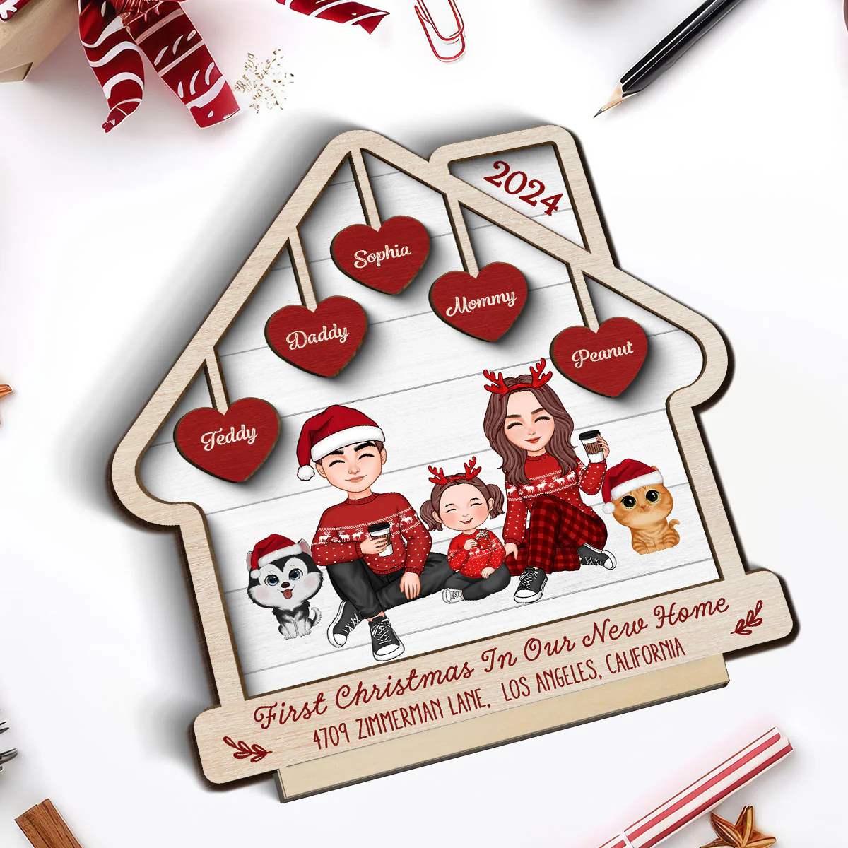 First Christmas In Our New Home Personalized 2 Layer Standing Wooden Plaque, Christmas Housewarming Gift - Image 5