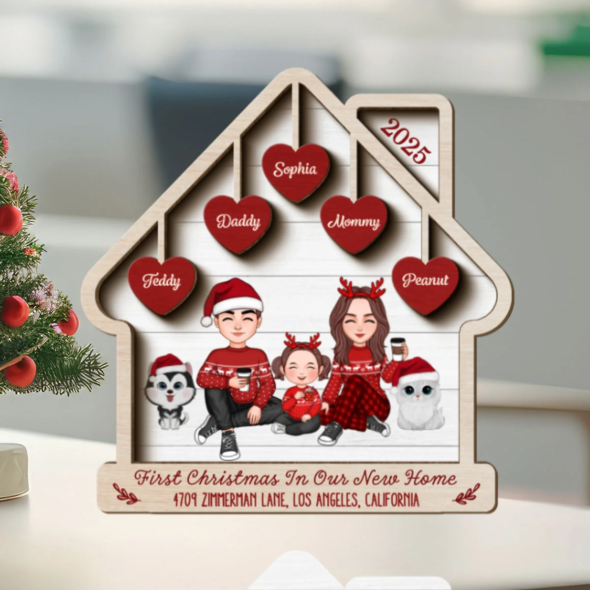 First Christmas In Our New Home Personalized 2 Layer Standing Wooden Plaque, Christmas Housewarming Gift - Image 8