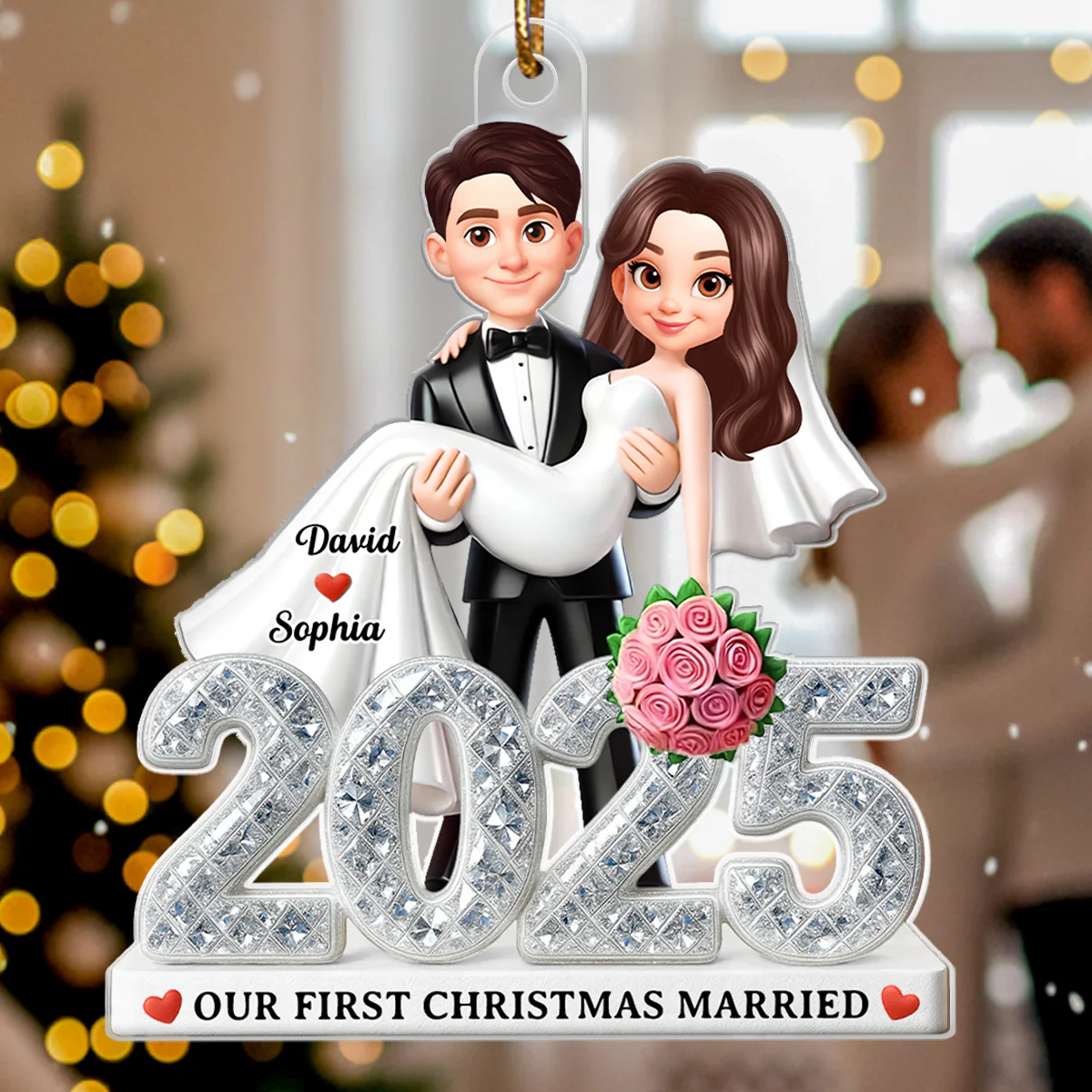 First Christmas Married 2025 3D Shining Effect - Personalized Acrylic Ornament - Christmas Gift for Newly Married Couple - Image 5