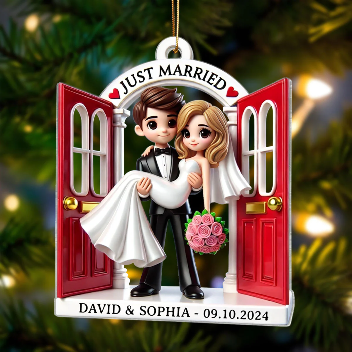 First Christmas Married Ornament 2025, Wedding Couple Threshold 3D Effect Acrylic Ornament, MR. & MRS. Gift - Image 2