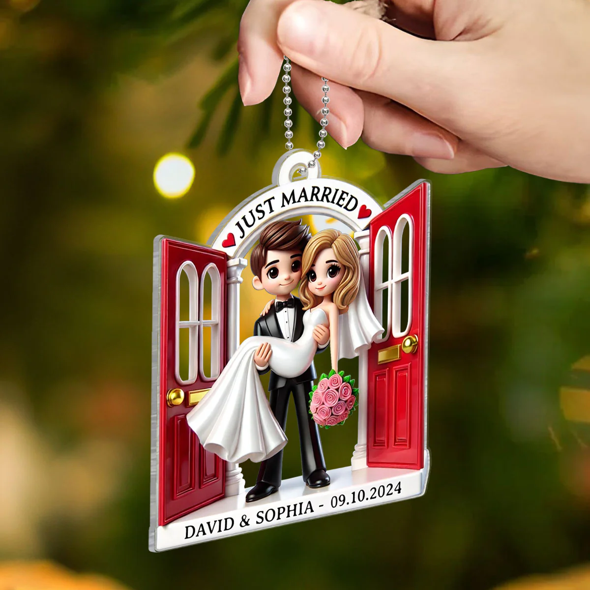 First Christmas Married Ornament 2025, Wedding Couple Threshold 3D Effect Acrylic Ornament, MR. & MRS. Gift - Image 3