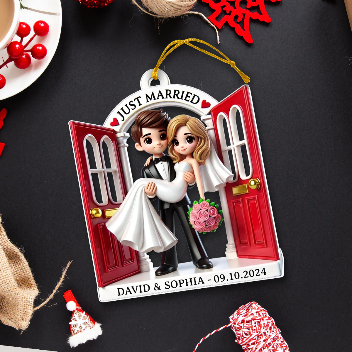 First Christmas Married Ornament 2025, Wedding Couple Threshold 3D Effect Acrylic Ornament, MR. & MRS. Gift - Image 4