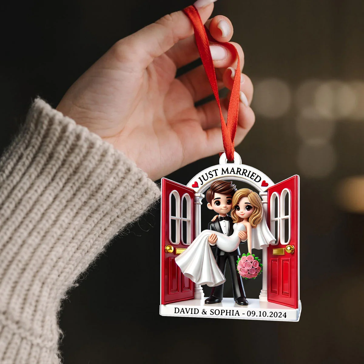 First Christmas Married Ornament 2025, Wedding Couple Threshold 3D Effect Acrylic Ornament, MR. & MRS. Gift - Image 5