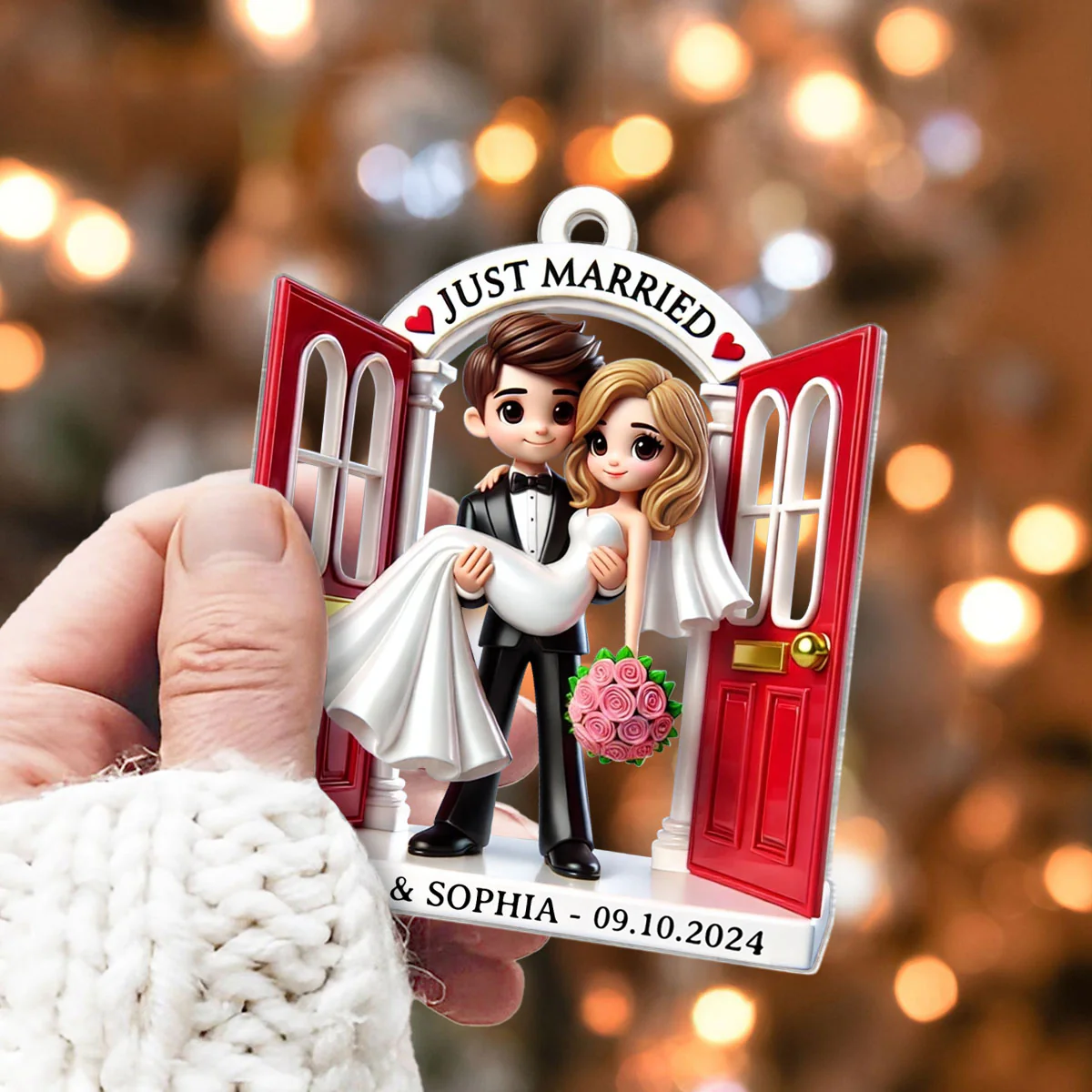 First Christmas Married Ornament 2025, Wedding Couple Threshold 3D Effect Acrylic Ornament, MR. & MRS. Gift - Image 6