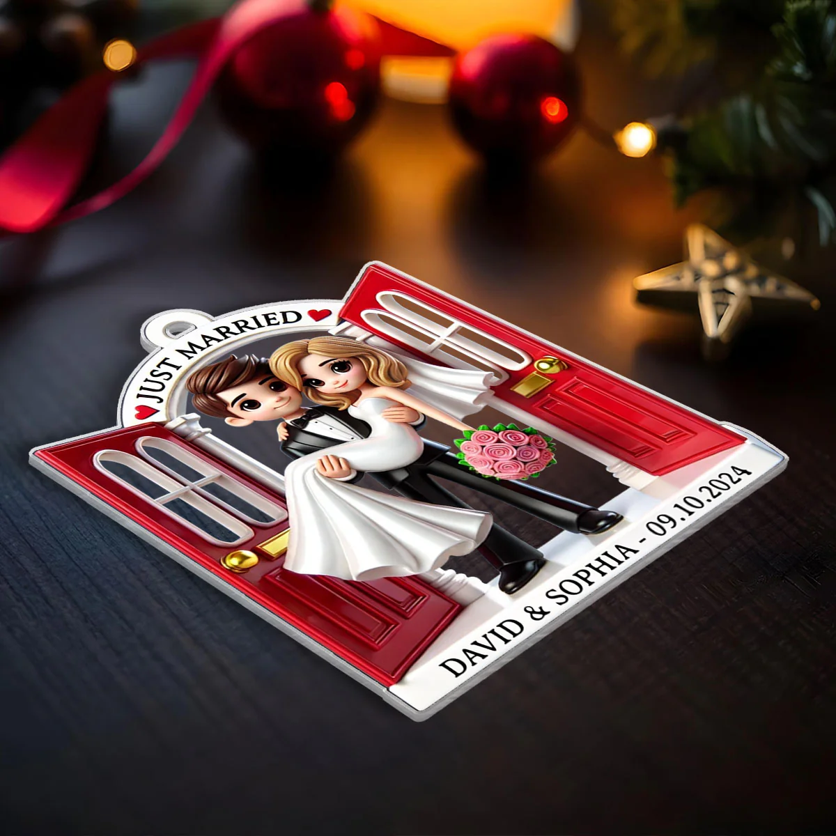 First Christmas Married Ornament 2025, Wedding Couple Threshold 3D Effect Acrylic Ornament, MR. & MRS. Gift - Image 9