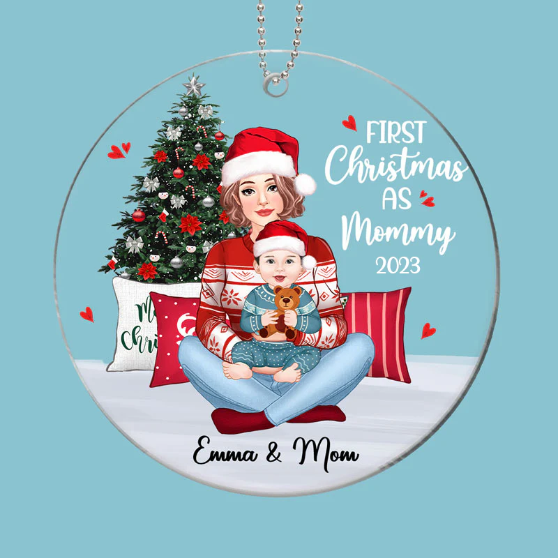 First Christmas Mom Grandma On Bed Personalized Acrylic Ornament - Image 2