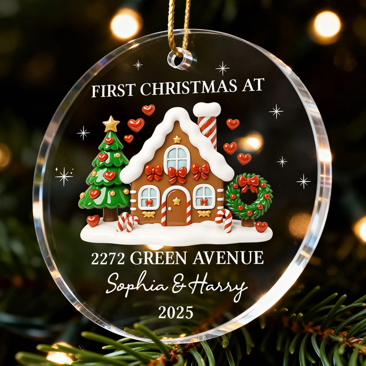 First Christmas New Home 3D Effect Gingerbread House - Personalized Acrylic Ornament - Image 2