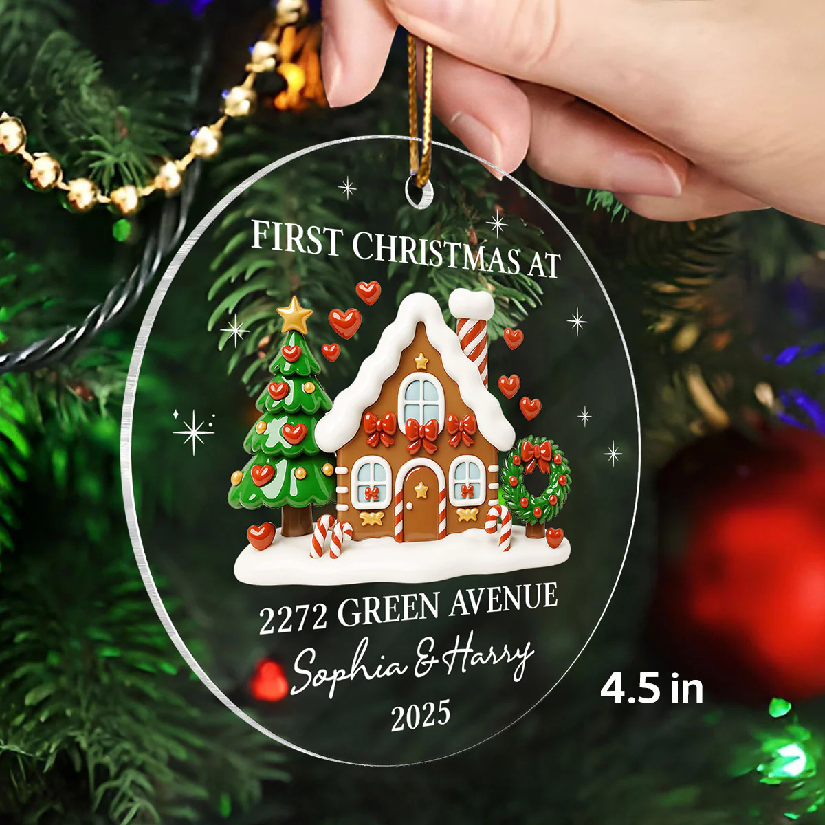 First Christmas New Home 3D Effect Gingerbread House - Personalized Acrylic Ornament - Image 3