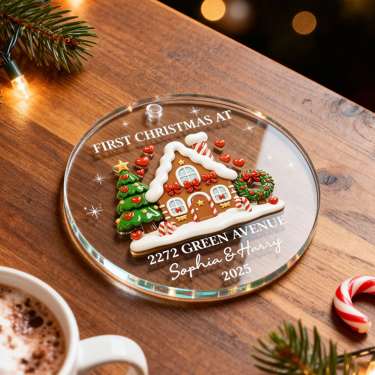 First Christmas New Home 3D Effect Gingerbread House - Personalized Acrylic Ornament - Image 4