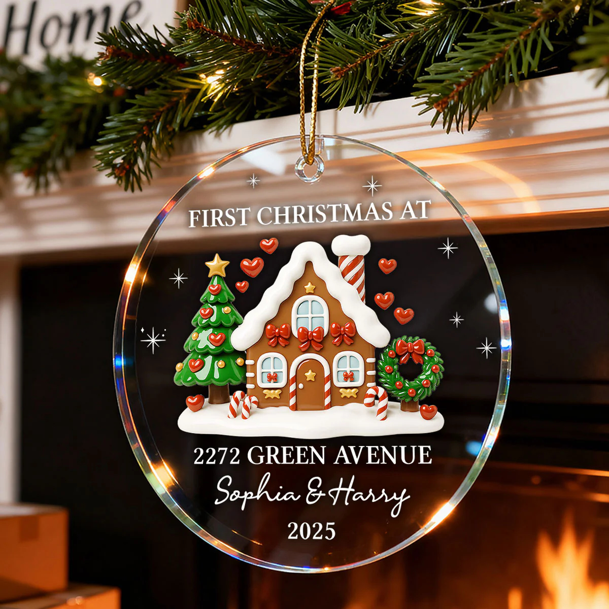First Christmas New Home 3D Effect Gingerbread House - Personalized Acrylic Ornament - Image 5