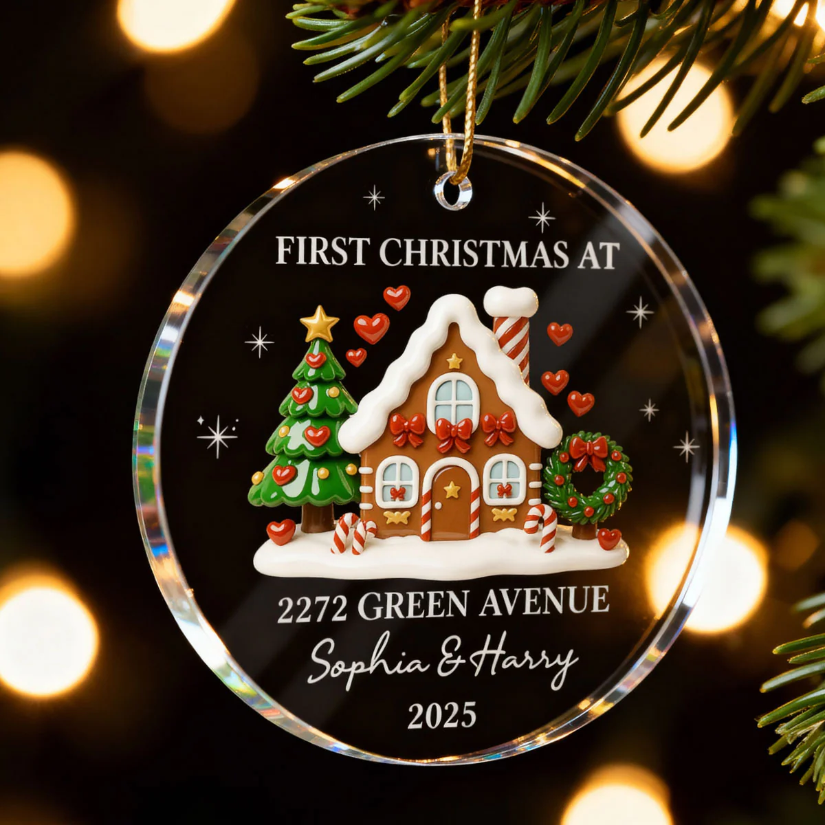 First Christmas New Home 3D Effect Gingerbread House - Personalized Acrylic Ornament - Image 7